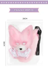 Rosa Plüsch Fuchs Maske Schwanz Pfoten Set Cosplay Party Kostüm süße Tier Verkleidung 28x38cm