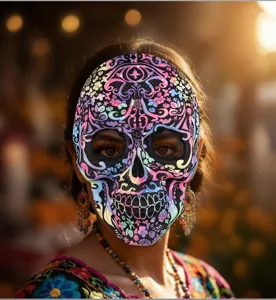 Kleurrijk doodshoofd masker voor Halloween feest, bloemen cos rekwisieten, EVA vakantie kostuum.