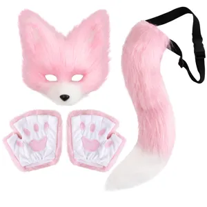 Halloween Simulation Katze Fuchs Plüsch Maske Kunstpelz Tier Pfoten Handschuhe Lange Schwanz Kostüm Set Für Cosplay Party Requisite
