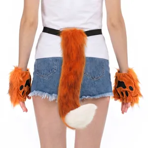 Halloween Kunstpelz Fuchsschwanz und Pfoten Handschuhe Set Cosplay Kostüm Party Tier Zubehör