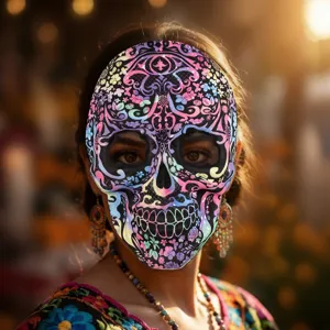 Halloween schedel masker kleurrijk bloemig dag van de doden feest cosplay rekwisiet