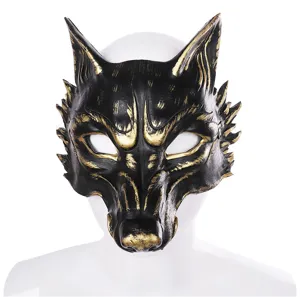 3D Dieren Vos Masker Zwart Goud Halloween Feest Masquerade PU Schuim Kostuum Prop Detail