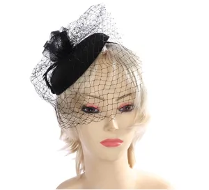 Black vintage mesh pillbox hat bridal fascinator veil elegant hair accessories