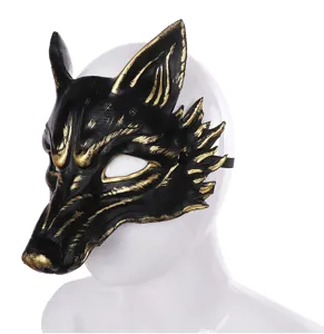 Halloween 3D dier vos masker zwart goud feest carnaval PU schuim kostuum accessoires