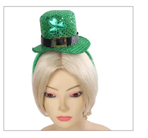 Grüner Mini-Zylinder Haarreif mit vierblättrigem Kleeblatt für den St. Patricks Tag Party.