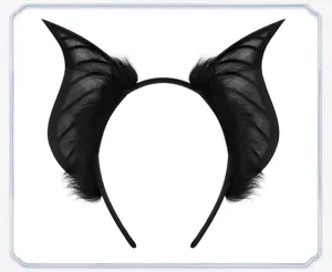 Diadema con cuernos de murciélago negra para fiesta de Halloween cosplay vista detallada