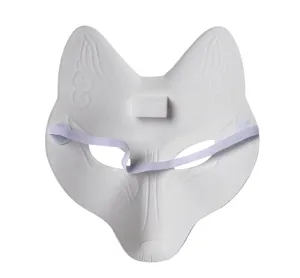 White DIY fox mask detail view, perfect for Halloween cosplay, costume parties and creative painting.