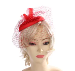 Red mesh pillbox hat bridal fascinator vintage veil hair clip for women elegant headpiece
