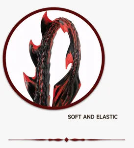 Drakenstaart accessoire detail close-up zwart rood getextureerd zacht flexibel feest.