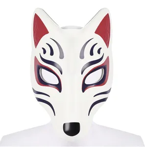 Japanese Anime Fox Mask White Red Traditional Kitsune Mask Cosplay Halloween Masquerade Prop