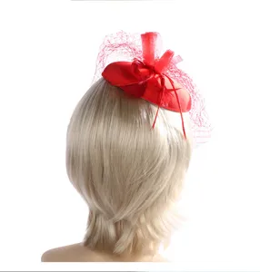 Red fascinator hat mesh veil vintage pillbox hat bridal hair accessories for women
