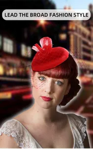 European vintage red mesh fascinator hat bridal veil retro hair accessory pillbox hat for women