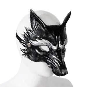 Halloween 3D dier vos masker kostuum feest masquerade zwart zilver wolf gezichtsmasker