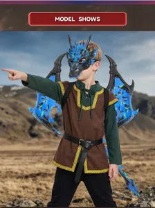 Kinderen draak kostuum set met masker vleugels en staart voor Halloween feestje decoratie.