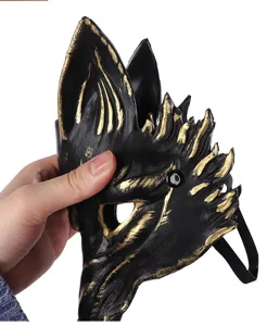 Halloween zwart goud 3D PU schuim vos masker voor carnaval feest kostuum cosplay rekwisiet.