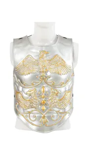 Armadura caballero romano medieval peto, accesorio disfraz motivo águila plateada y dorada para cosplay.
