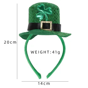 Grüner St. Patrick's Day Zylinder Haarreif mit Kleeblatt Deko, festliches Haaraccessoire.