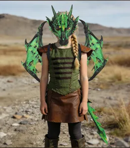 Kinderen Halloween groene draak kostuum set met masker vleugels staart voor feest rekwisieten