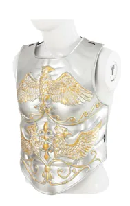 Armadura de caballero vikingo romano medieval, peto plateado y dorado accesorio de cosplay.