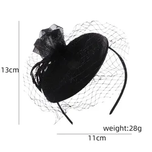 Black mesh fascinator hat vintage bridal hair accessory feather mini top hat headband