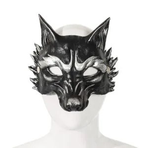 3D Animal Wolf Fox Mask Halloween Party Cosplay Costume Masquerade Props Black Silver