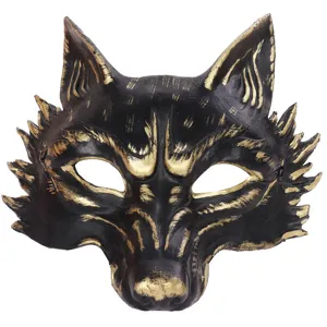 Halloween PU schuim 3D wolf masker, zwart goud vintage maskerade feest dier cosplay masker.