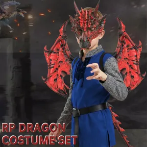Halloween Kinderen Draak Kostuum Set Ultralicht Drakenschubben Masker Vleugels Staart Cosplay Requisieten Voor Vakantiefeest Rollenspel Benodigdheden