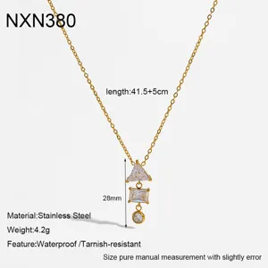 Collana con ciondolo in zircone geometrico in acciaio inossidabile placcato oro 18k