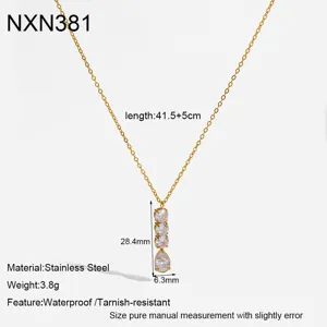 Collana in acciaio inossidabile placcato oro 18k con ciondolo in zircone cubico e goccia.