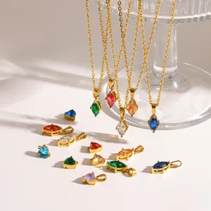 Collane con ciondolo in zirconia cubica colorata in acciaio inossidabile dorato gioielli DIY