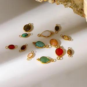 Natuursteen connectoren 18k verguld roestvrij staal rand DIY sieraden maken onderdelen