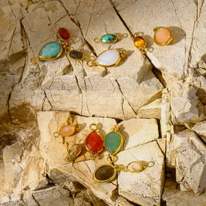 Natuursteen hanger connectors, 18k vergulde bezel bedels voor DIY sieraden maken en knutselen.