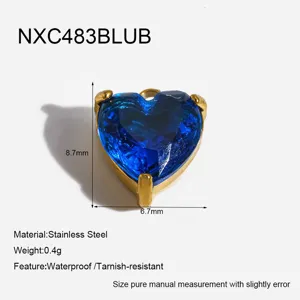 Ciondolo Cuore Zircone Blu in Acciaio Inossidabile Placcato Oro 18K Accessorio Gioiello DIY