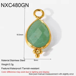 Groene natuursteen druppel hanger 18k verguld roestvrij staal DIY sieraden component.