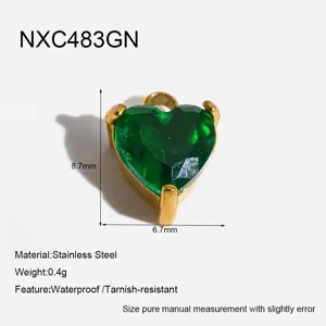 Ciondolo zircone cuore verde in acciaio inossidabile placcato oro 18k accessorio gioiello