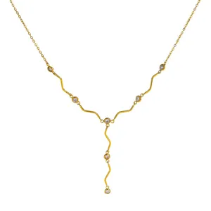 18K Vergoldet Edelstahl Zirkon Y-Kette Wellen Halskette Minimalistischer Schmuck