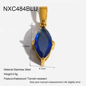 Ciondolo in acciaio inossidabile zircone blu marquise accessorio di gioielleria.