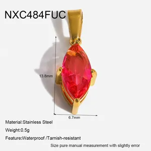 Ciondolo in zircone rosa taglio marquise in acciaio inossidabile, accessorio gioiello dorato.