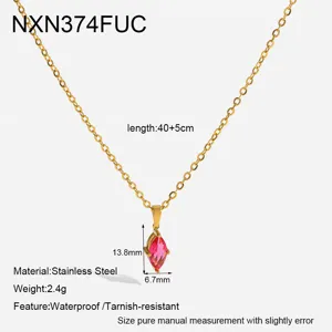 Collana con ciondolo in zircone marquise rosso in acciaio inossidabile dimensioni