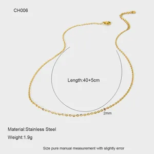 Dettaglio collana a catena in acciaio inossidabile dorato, lunghezza 40+5cm, 2mm.