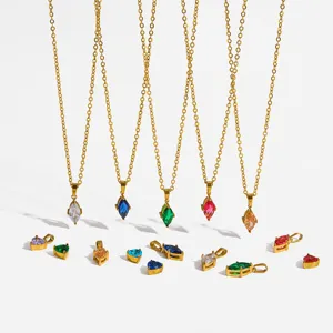 Acciaio inossidabile placcato oro 18K collana con ciondolo zircone colorato gioiello