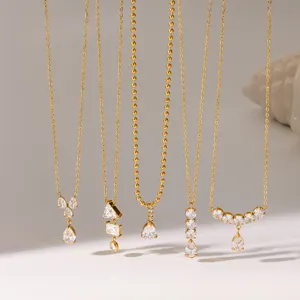 Collana con Ciondolo Geometrico a Goccia d'Acqua in Acciaio Inossidabile Placcato Oro per Donna Gioielli di Moda in Zirconia di Lusso