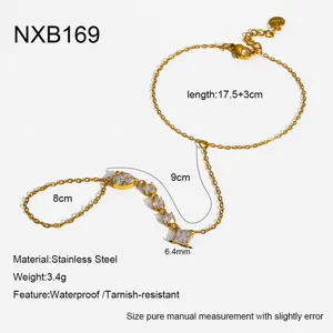 Pulsera de Mano de Acero Inoxidable Zircón Chapado en Oro Impermeabile Joyería Mujer