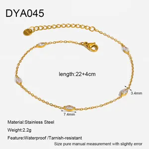 Eleganza cavigliera in acciaio inossidabile placcato oro con zirconi marquise da donna.