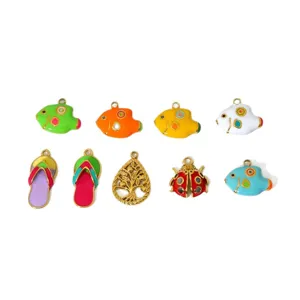 Colorful enamel fish and flip flop charms gold plated DIY jewelry making accessories.