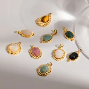 18K Vergoldet Edelstahl Naturstein Weiße Muschel Charms Retro Oval Wassertropfen Anhänger für DIY Schmuckherstellung Wasserdicht Anhänger