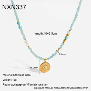 Collier en pierre naturelle vert menthe avec pendentif étoile en acier inoxydable doré 18K.
