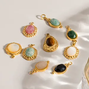 Vergoldete Edelstahl Naturstein Anhänger DIY Schmuck Basteln Vintage Halskette Zubehör