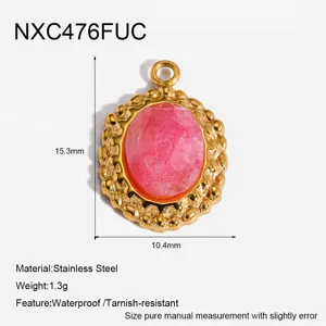 Edelstahl rosa Stein ovaler Anhänger Vintage DIY Schmuck Zubehör Detailansicht.