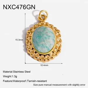 Edelstahl Naturstein Anhänger 18K vergoldet Vintage DIY Schmuckzubehör für Halskette